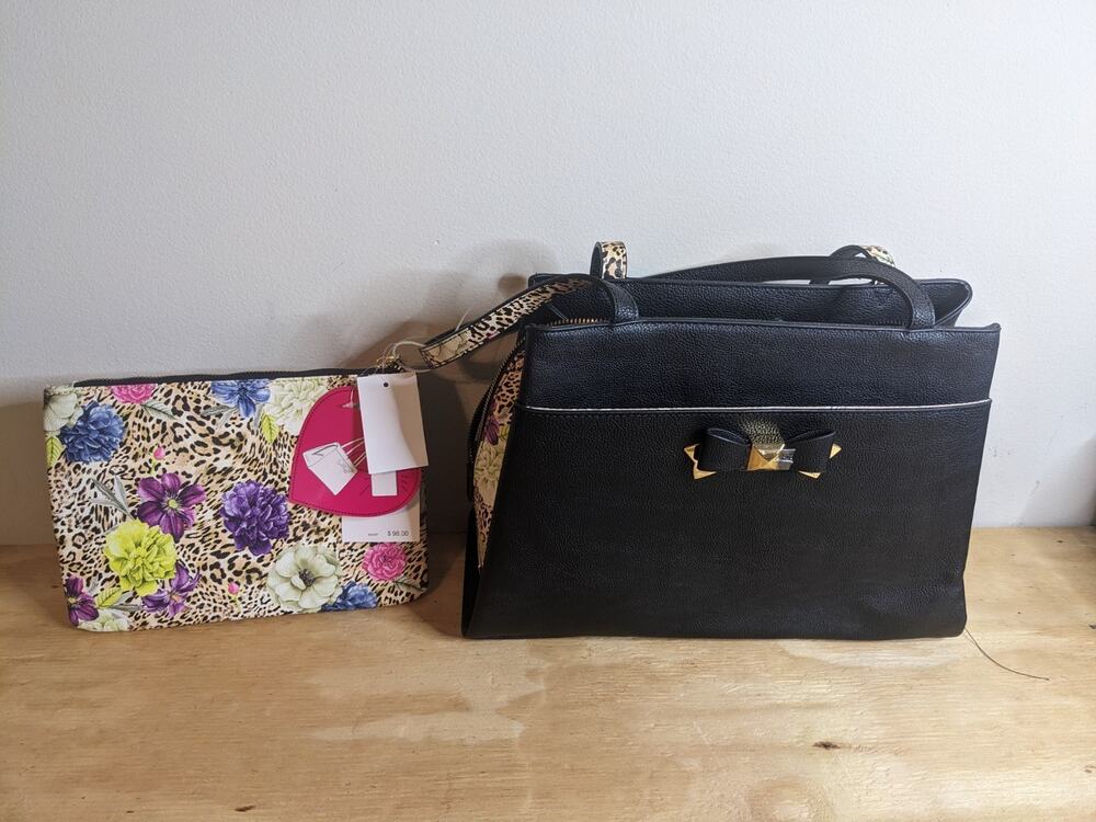 Betsey Johnson XOJAIME Satchel + Removable Leopard Floral Pouch NWT Coordinated